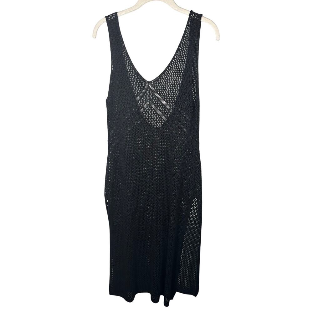Black Crochet Scoop Neck Sleeveless Midi Swimsuit Cover Up Dress Women's Medium